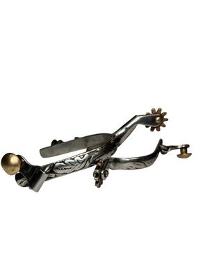 Vintage Western Engraved Spur Brass Star Rowel Womens Size Medium